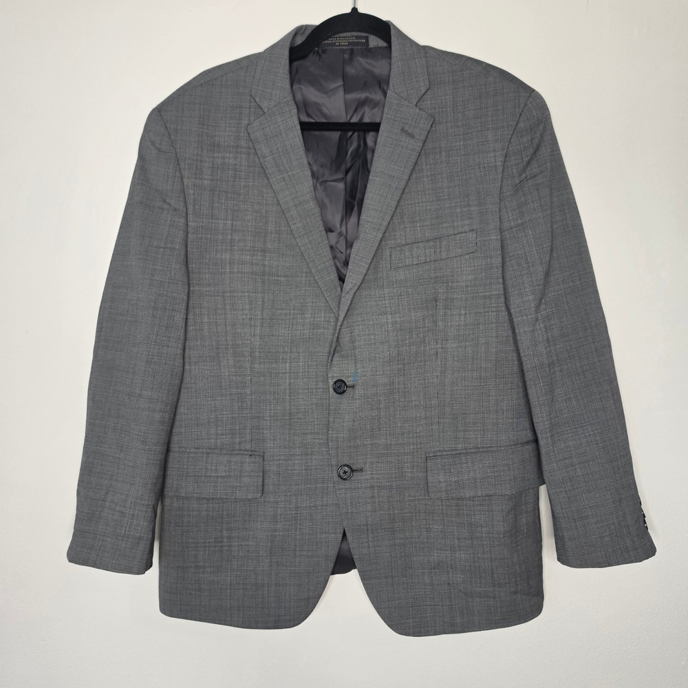 Eisenberg Blazer Men 44S Grey Micro Pattern Two Button Professional Suit Jacket